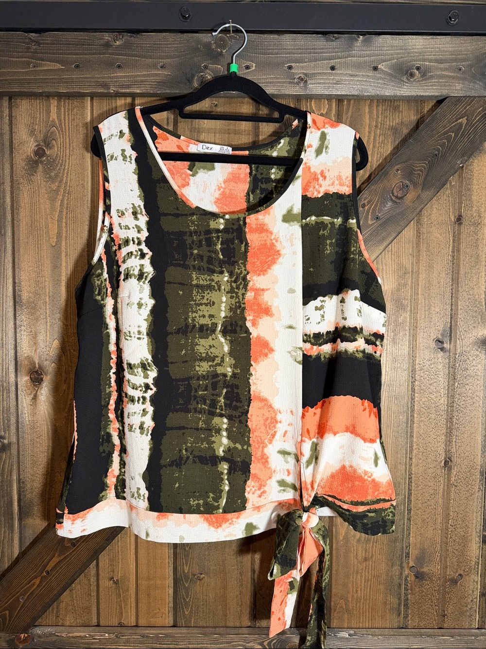 Dex Coral, Olive & Cream Tie-Hem Sleeveless Tank